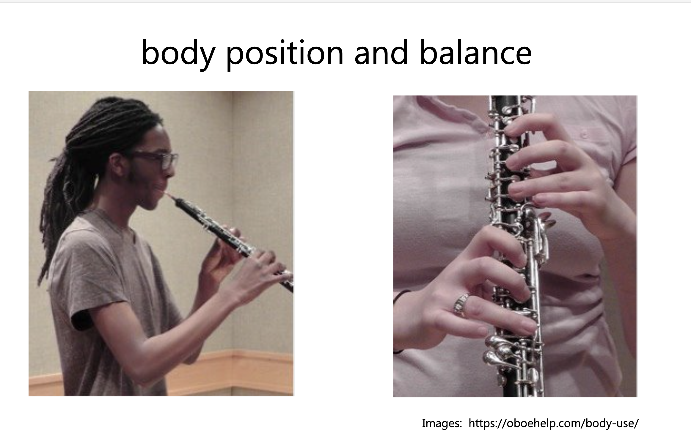 Oboe embouchure comparison diagram