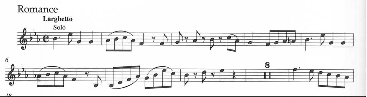 Opening phrase of Mozart Horn Concerto No. 3, second movement
